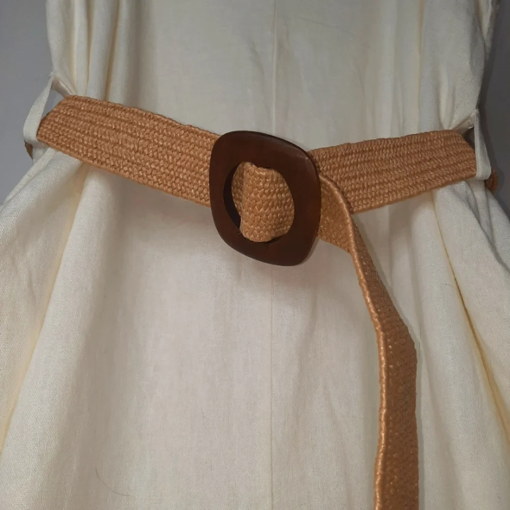 ADYSON PARKER Easy Tier Linen Dress Split Neck Cream Cottage Boho Prep XL 12 14 - Picture 7 of 10